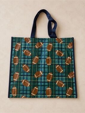 Plaid football print reusable tote bag